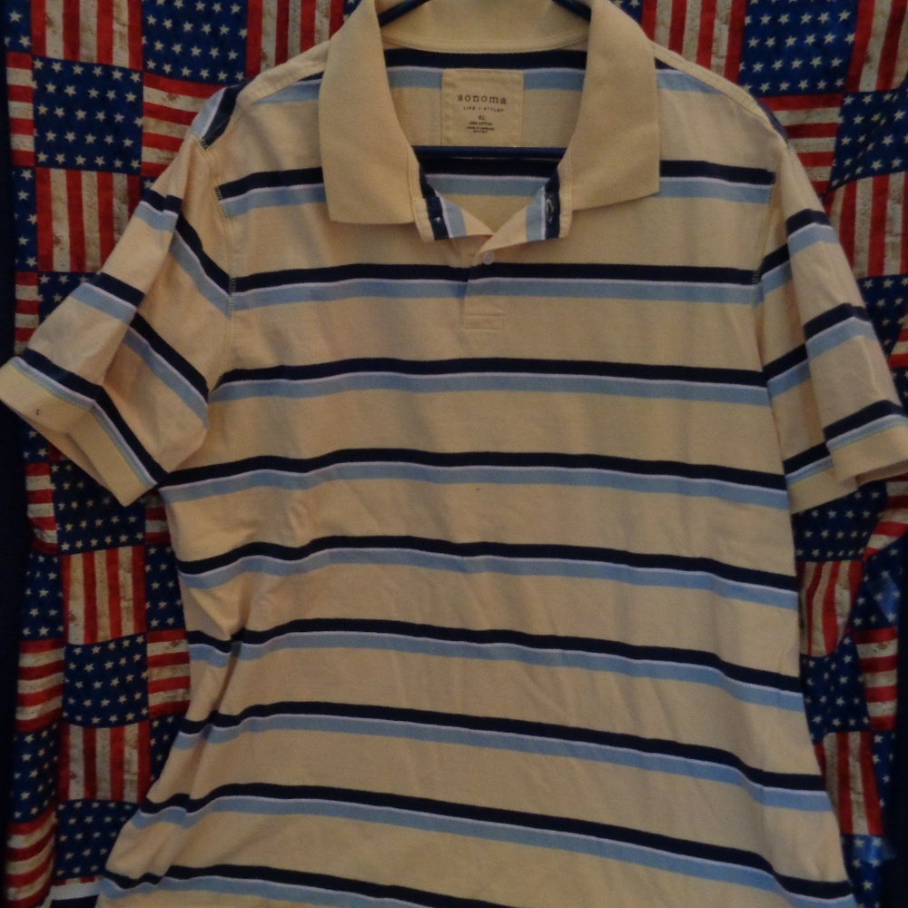 Sonoma Size XL Henley/Polo Yellow/Blue Stripes.